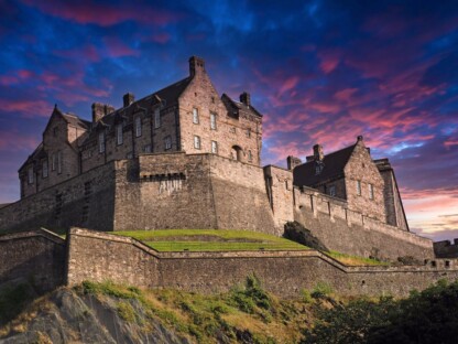 Edinburgh Castle with dramatic evening sky colours