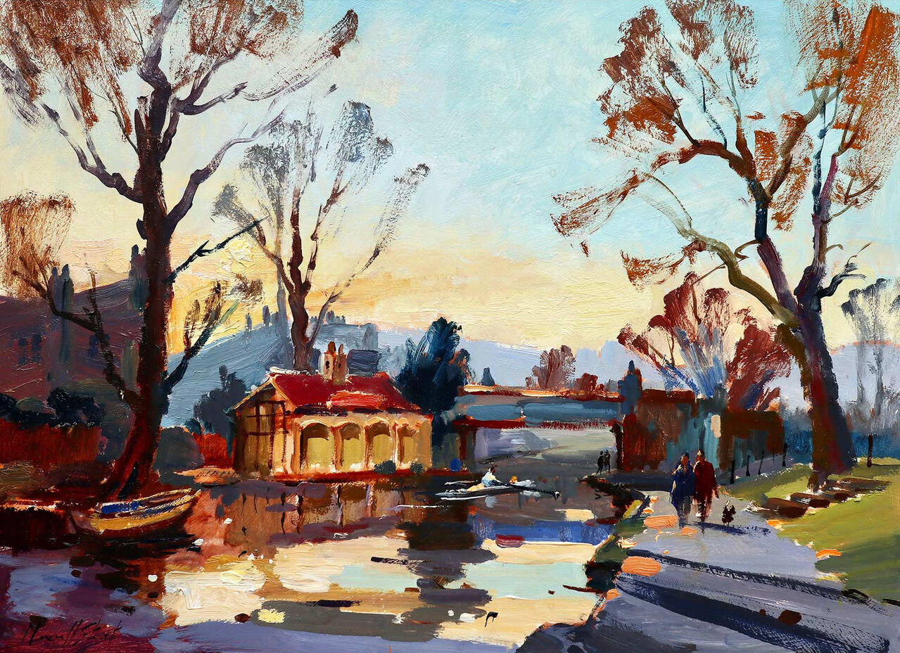 Skulling past the Boathouse, Polwarth