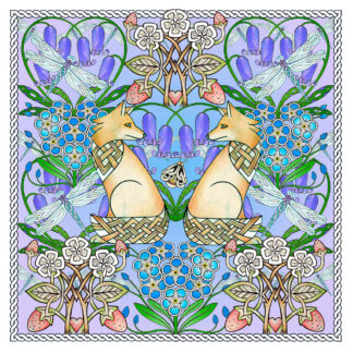 The image is a colorful symmetrical illustration featuring abstract and floral elements, as well as creatures that resemble cats. By Marjorie Tait