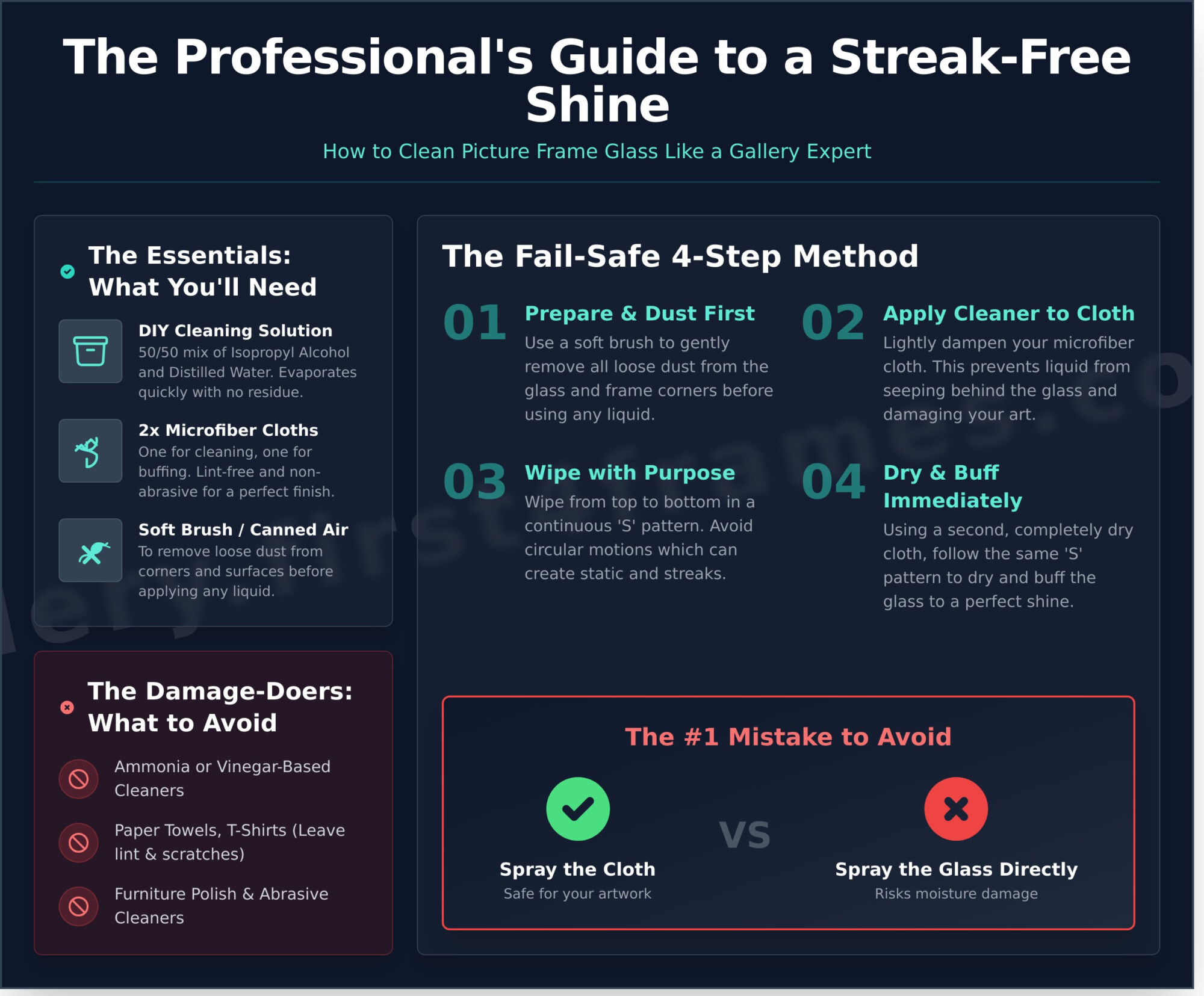 How to Clean Picture Frame Glass Like a Professional (Without Streaks) - Infographic