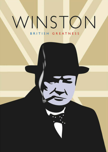 A stylized graphic of a historical figure with the text 'WINSTON BRITISH GREATNESS' on a striped background. By Peter McDermott