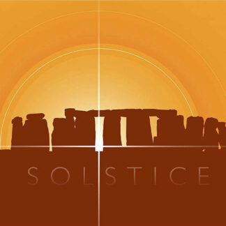 The image features a silhouette of Stonehenge against a golden background with the word 'SOLSTICE' at the bottom. By Peter McDermott