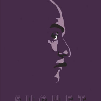 A stylized profile portrait of a man with the word 'SUCHET' and the phrase 'GREAT BRITISH ACTORS' below on a purple background. By Peter McDermott