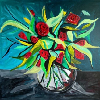 Image of Red Flowers in a Glass Bowl by David Short