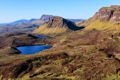 Aerial view of Scotland's landscape featuring rolling hills