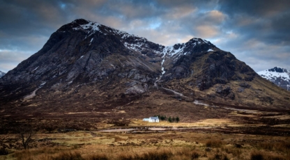 'Cottage in Glencoe, Scotland' print showcasing the cottage and surrounding scenery