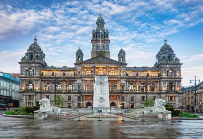 Photographic print of Glasgow City Chambers and George Square in Glasgow, framed and mounted for display