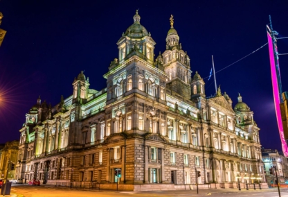 Framed photograph of Glasgow City Chambers at night