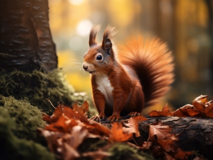 Red squirrel in the autumn forest